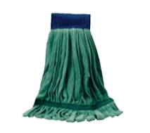 Green mop head on black background.