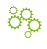 Green gears on a black background.