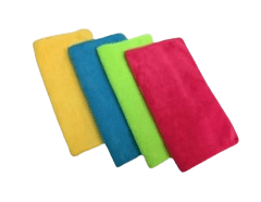 Colorful microfiber cloths on black background.