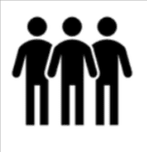 Three silhouetted figures standing together icon.