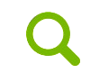 Green magnifying glass icon on black background.